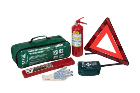 Набор автомобилиста стандарт (знак аварийной остановки, аптечка, огнетушитель ОП2, перчатки, сумка) STVOL SNA02